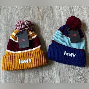 Bundle Levi's Embroidered Logo Beanie Comfy Knits Winter Striped Yellow & Blue